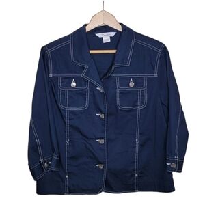 TanJay | Navy Blue Button Front Jacket with Seaming Details